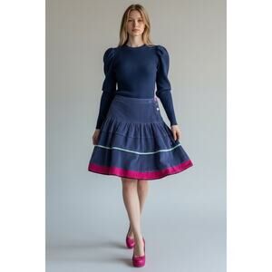 Vtg Y2K Marc Jacobs Corduroy Tiered Full Skirt Sz S Blue Pink Kidcore Whimsy Art